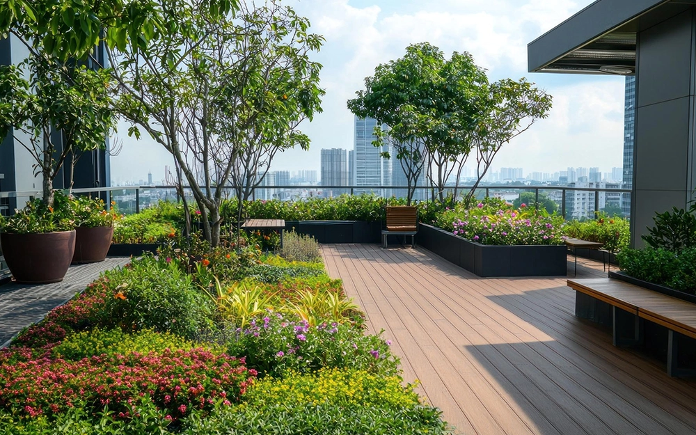 Beautiful terrace garden in a luxurious apartment in Mylapore, perfect for relaxation